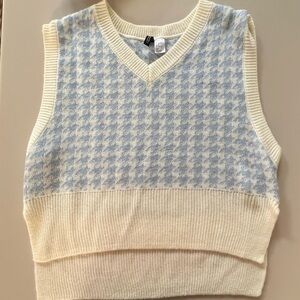 H&M Cream and Blue V-Neck Sweater Vest